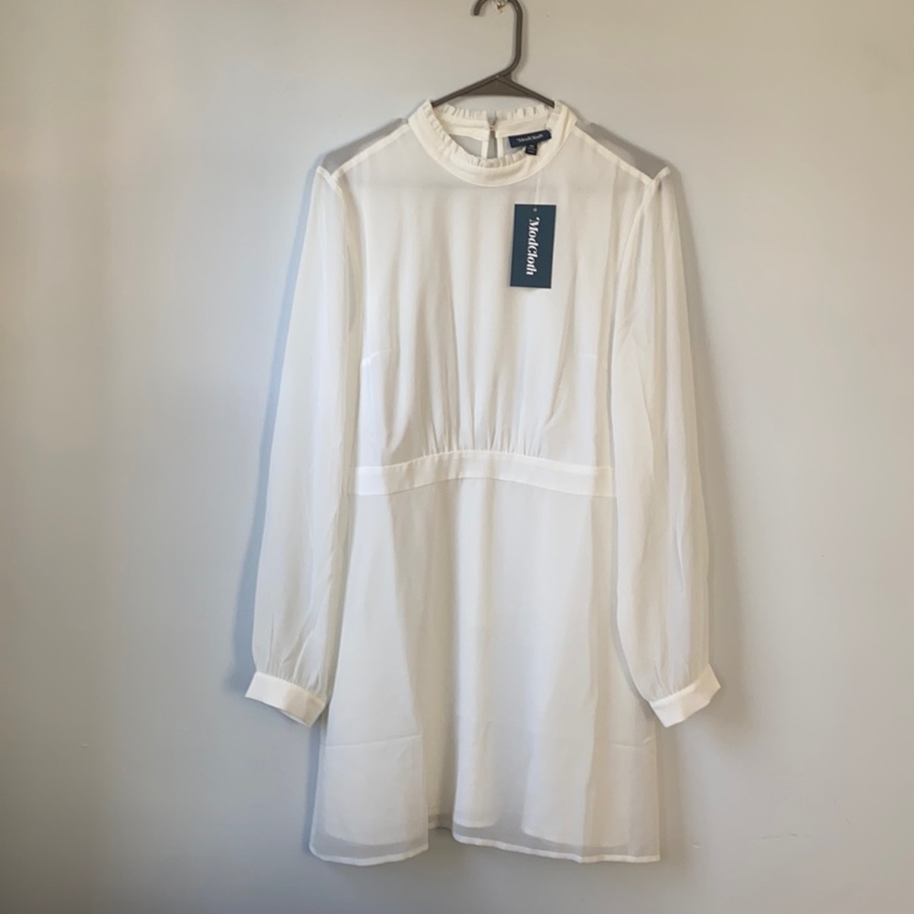 NWT ModCloth white long sleeve sheer mini dress